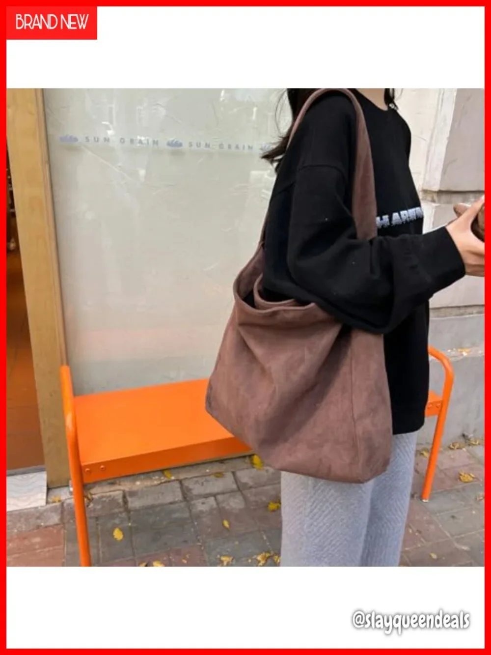 Faux Suede Slouchy Hobo Tote Handbag